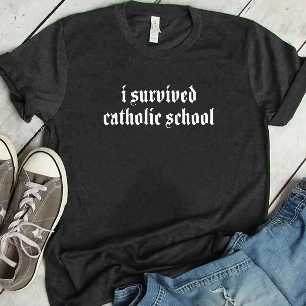 I Survived Catholic School T Shirt, Catholic School Survivor T Shirt. School idea T Shirt, Funny School T Shirt, Religion T Shirt, Nouveau T Shirt, Gift T Shirt, Vintage Shirt, Unisex Shirt, Custom T Shirt, Survivor Shirt, Back To School Shirt.