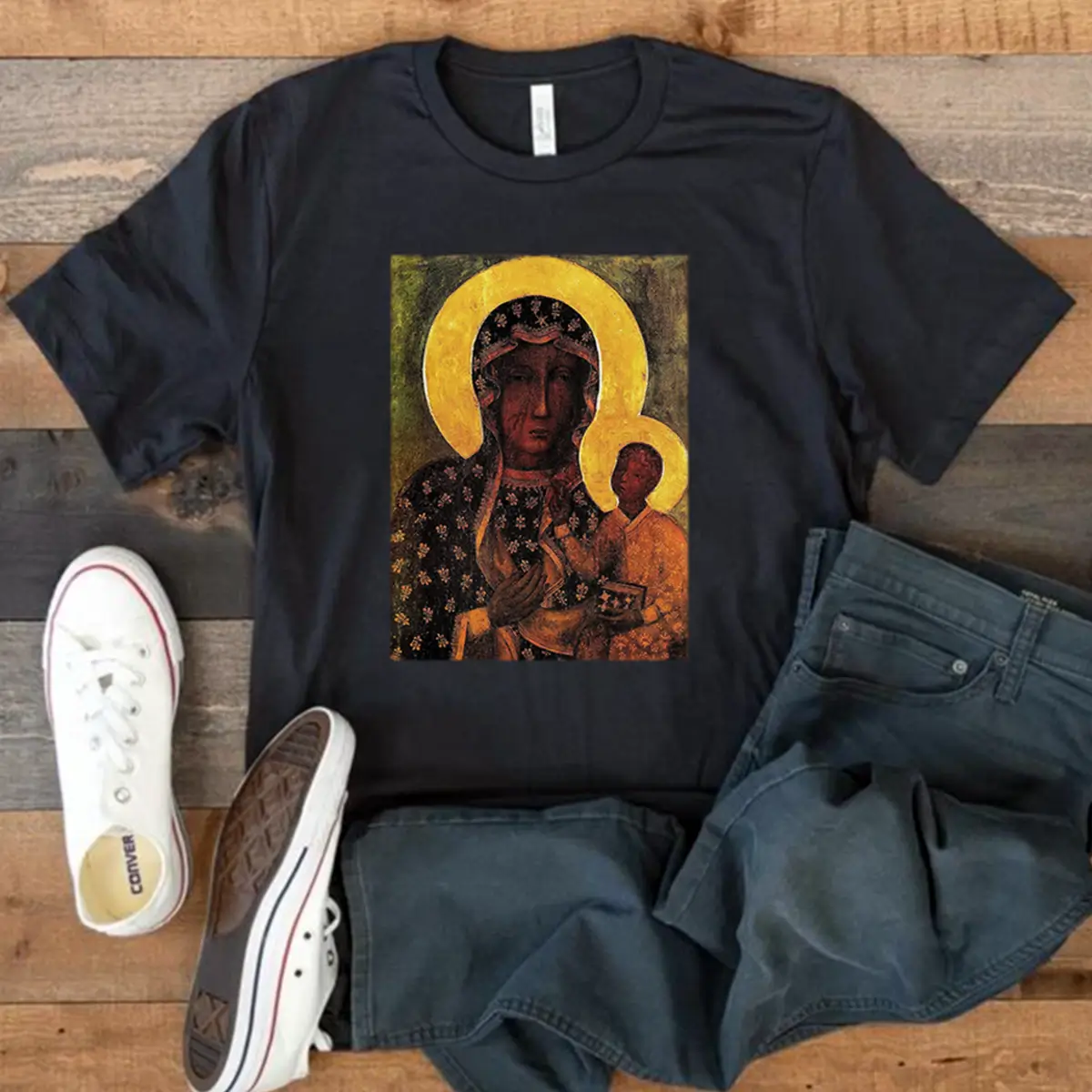 Black Madonna T Shirt, Our Lady of Czestochowa Black Madonna T Shirt, Catholic T Shirt , Virgin Mary T Shirt, Black Virgin T Shirt, Faith T Shirt The term Black Madonna or Black Virgin tends to refer to statues or paintings in Western Christendom of the Blessed Virgin Mary and the Infant Jesus, Custom Graphic Shirt.