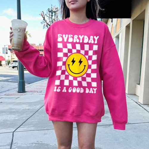 Everyday Is A Good Day Sweatshirt, Smile Face Overdyed Sweatshirt, Preppy Smiley Face Sweatshirt, Pink Smile Sweatshirt, Cute Smile Shirt, Happy Face Sweatshirt, Happiness Sweatshirt,  Girls Preppy Shirts, Trendy Smiley Face Shirt, Preppy Clothes Smiley Face, Pink Smiley Face Shirt, Keep Smiling Shirt, Be Happy Shirt.