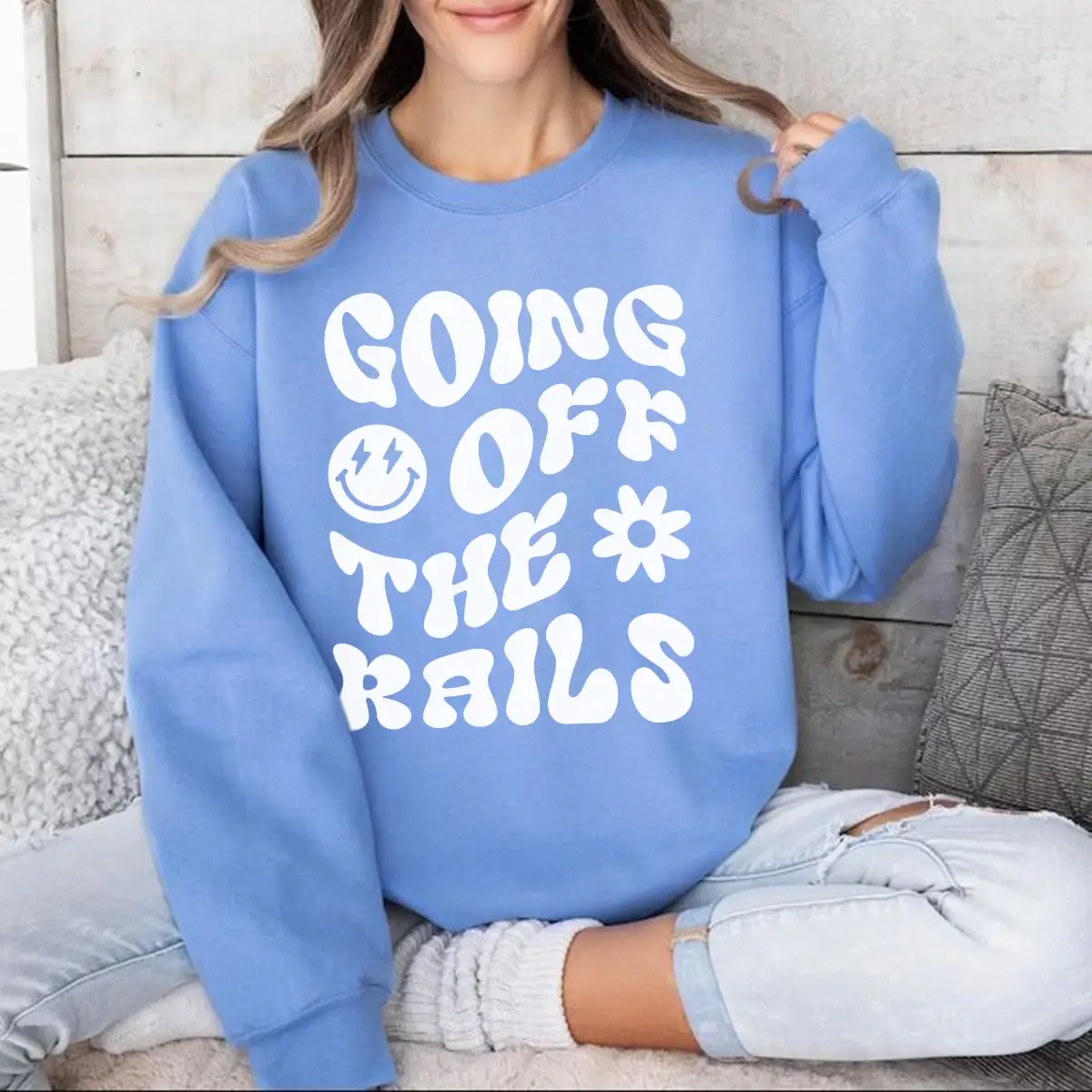 Going Off The Rails Sweatshirt, Crazy Train Sweatshirt, Smile Shirt, Going Off The Rails On A Crazy Train Sweatshirt, Retro Sweatshirt, Women Crewneck Sweatshirt, Saying Sweatshirt, Funny Meme Sweatshirt.
