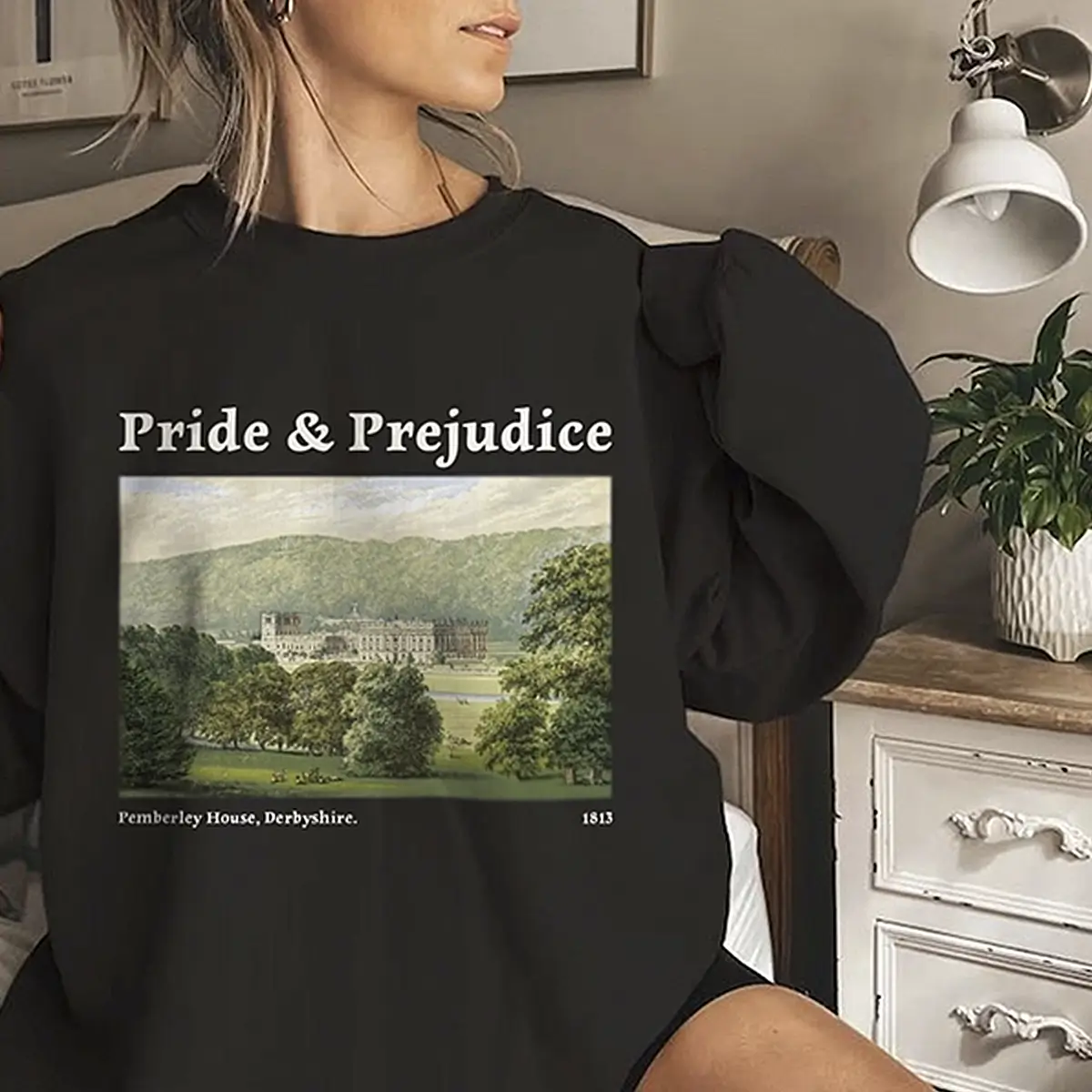 Pride and Prejudice Sweatshirt, Pemberley Derbyshire Sweatshirt, Literary Crewneck Sweatshirt, Jane Austen Sweatshirt, Bookworm Sweatshirt, Book Lover Gifts For Women, Pemberley Pride And Prejudice Jane Austen Sweatshirt, Bookish Gift Book, Elizabeth Bennet Mr. Darcy Pemberley Sweatshirt, Bookworm Sweatshirt.