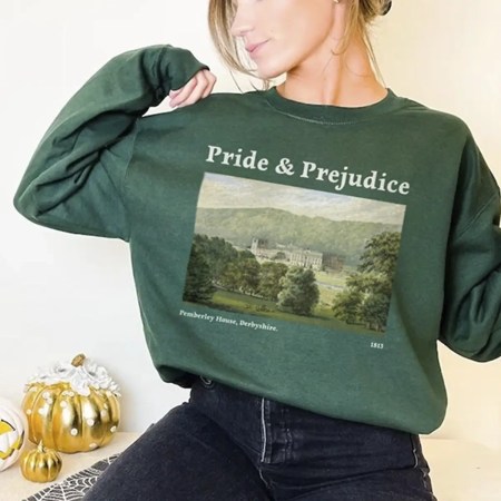 Pride and Prejudice Sweatshirt, Pemberley Derbyshire Sweatshirt, Literary Crewneck Sweatshirt, Jane Austen Sweatshirt, Bookworm Sweatshirt, Book Lover Gifts For Women, Pemberley Pride And Prejudice Jane Austen Sweatshirt, Bookish Gift Book, Elizabeth Bennet Mr. Darcy Pemberley Sweatshirt, Bookworm Sweatshirt.