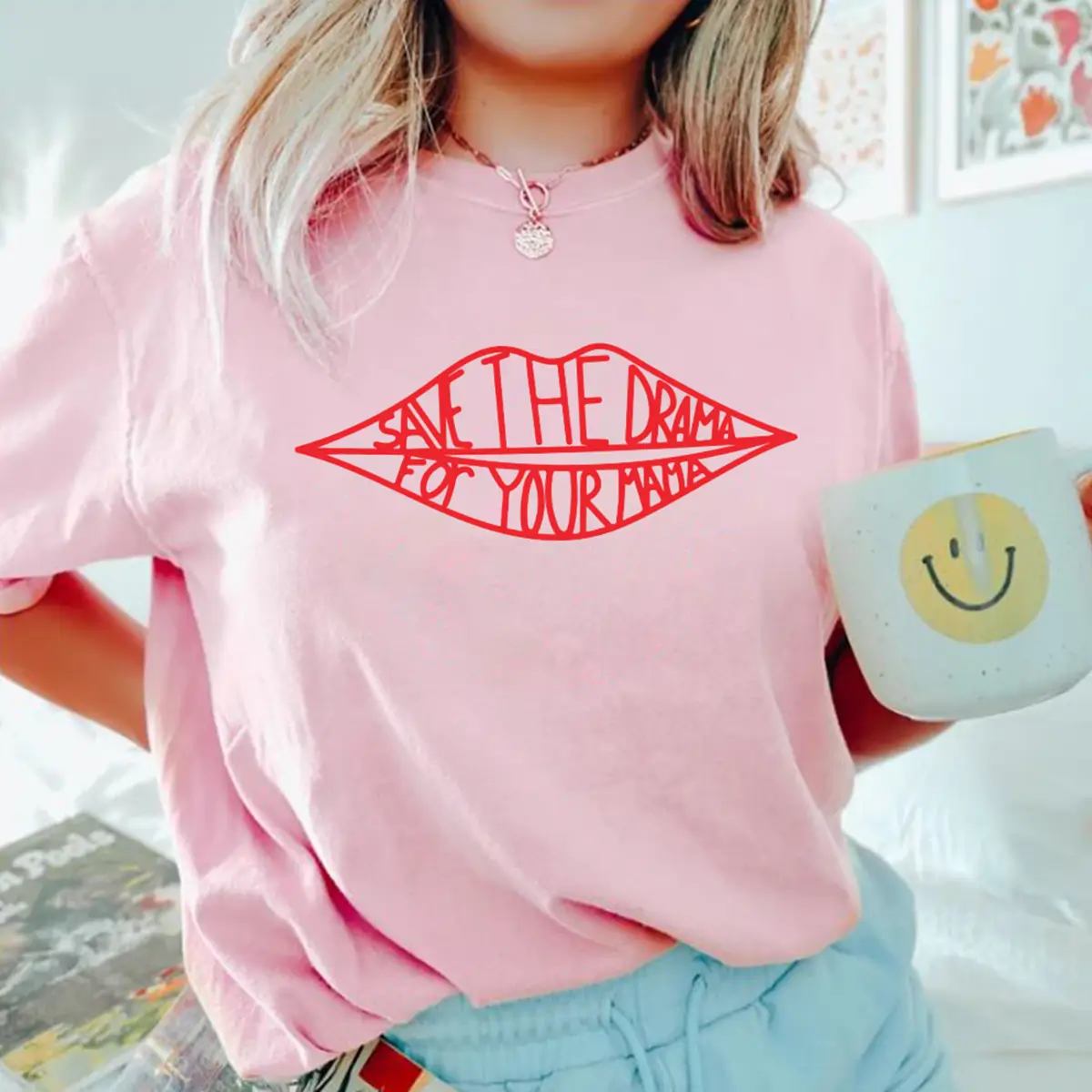 Save The Drama For Your Mama Shirt, Jennifer Aniston T Shirt, Friends TV Show T Shirt, Drama Shirt, Funny shirt, Mama Lips T Shirt, Gift Tee.