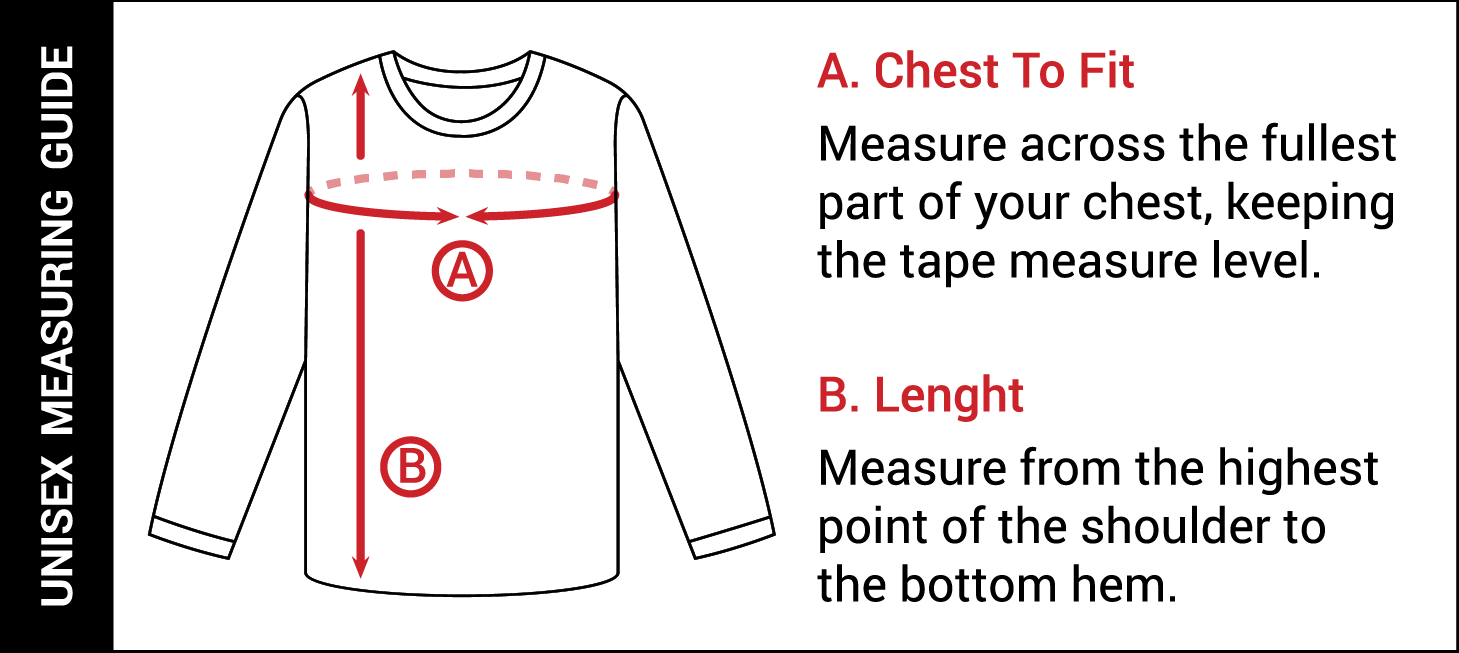 Unisex Sweatshirt Measure Guide - Size Chart - Kalivira