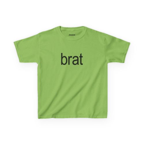 Brat Baby Tee in green with black lowercase brat lettering across the chest, inspired by Charli XCX’s album artwork.