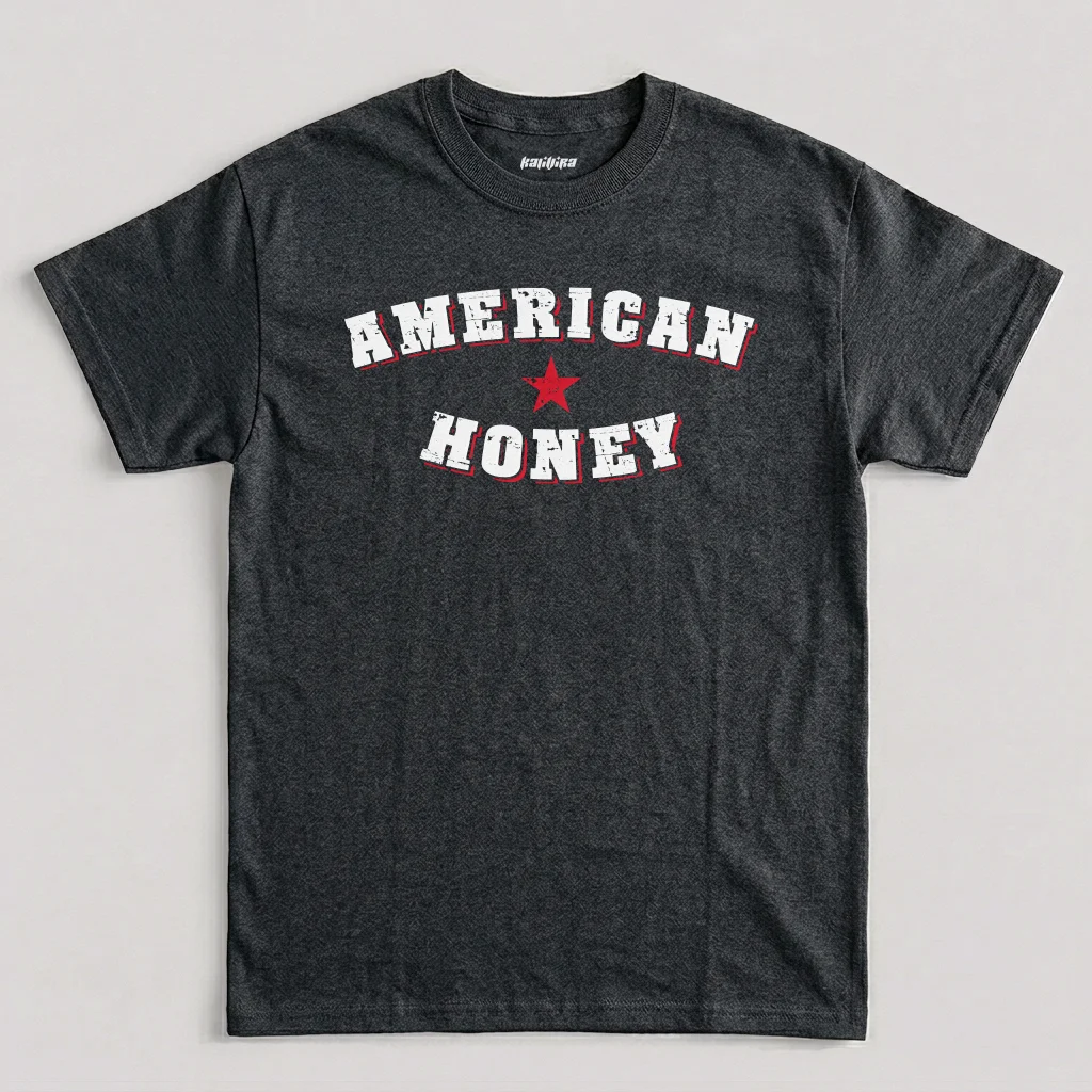 American Honey T-Shirt, Vintage Patriotic Country Music Graphic Tee in Dark Heather Color