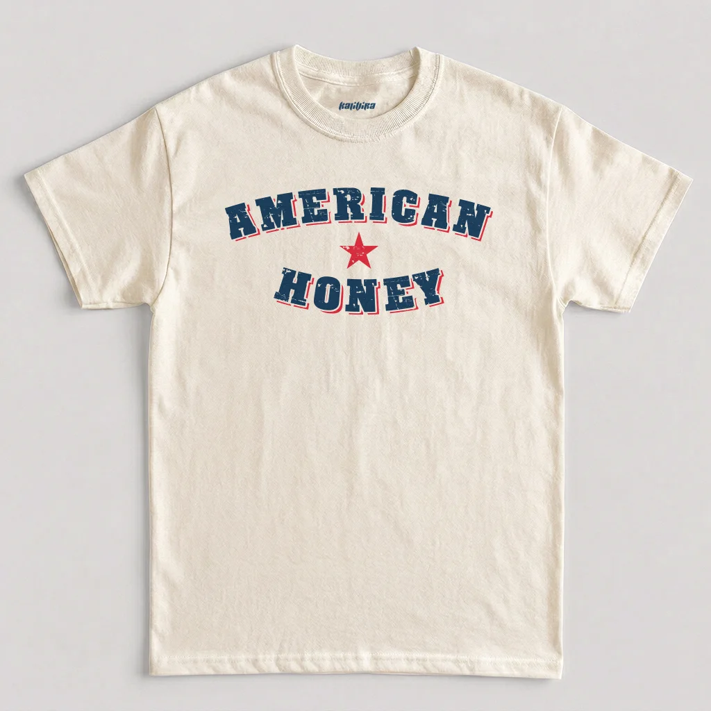 American Honey T-Shirt, Vintage Patriotic Country Music Graphic Tee in Natural Color