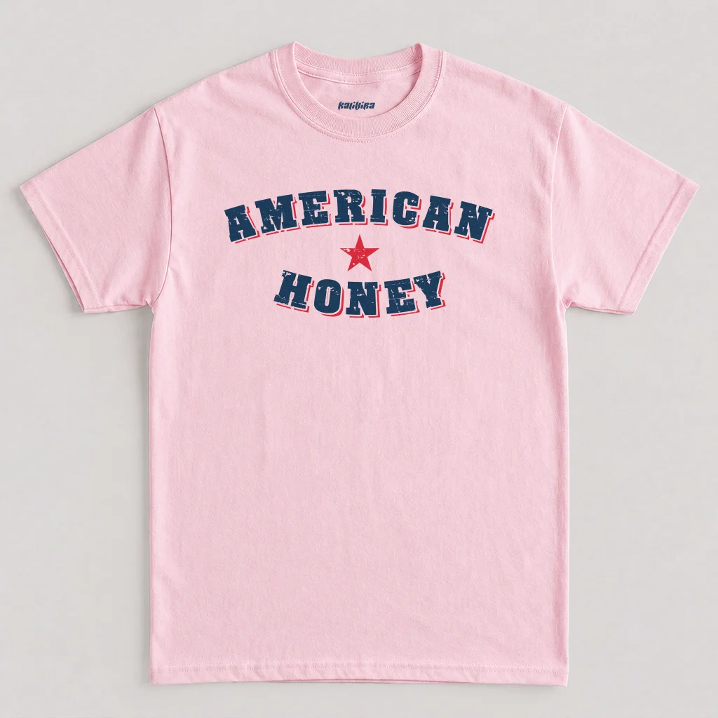 American Honey T-Shirt, Vintage Patriotic Country Music Graphic Tee in Pink Color