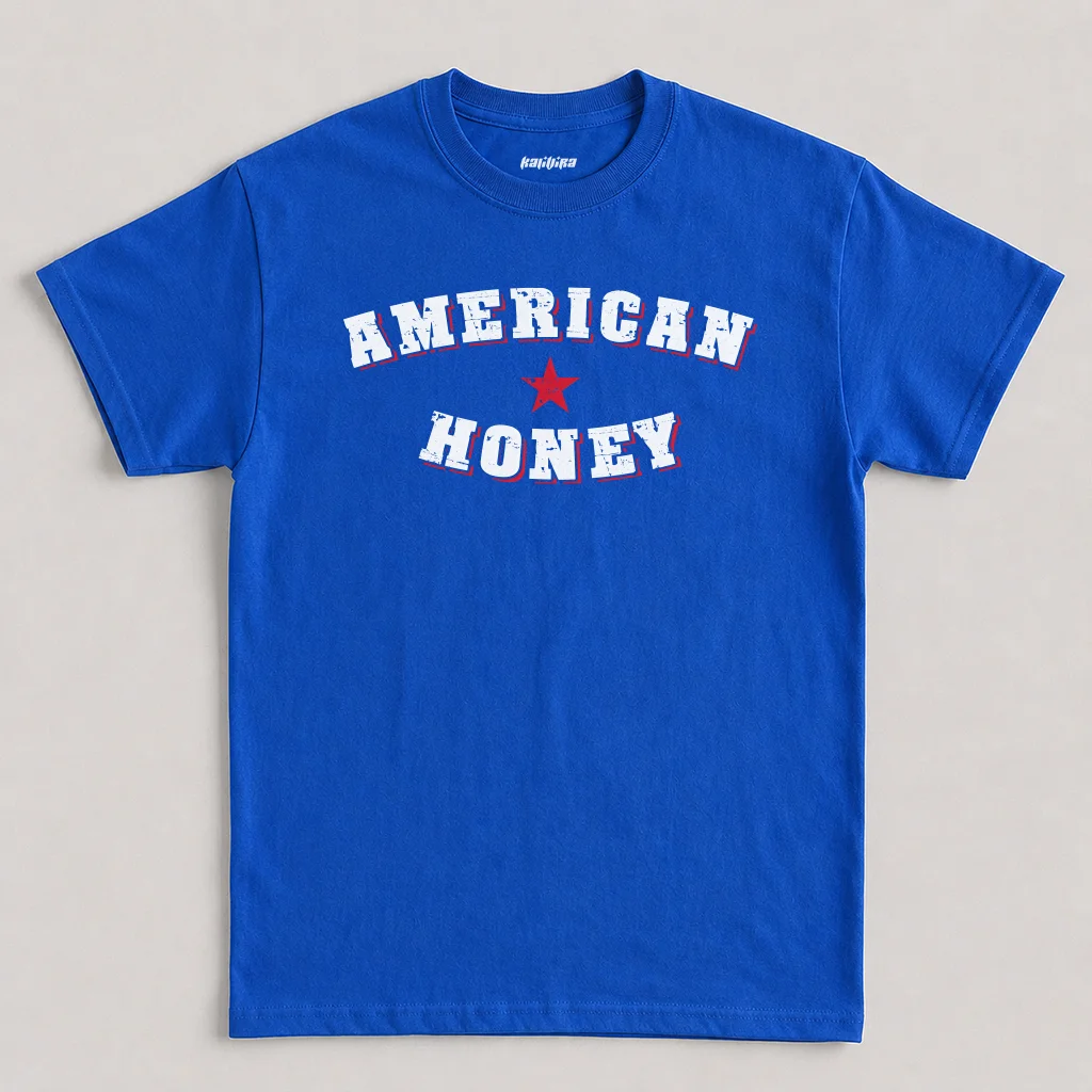 American Honey T-Shirt, Vintage Patriotic Country Music Graphic Tee in Royal Blue Color