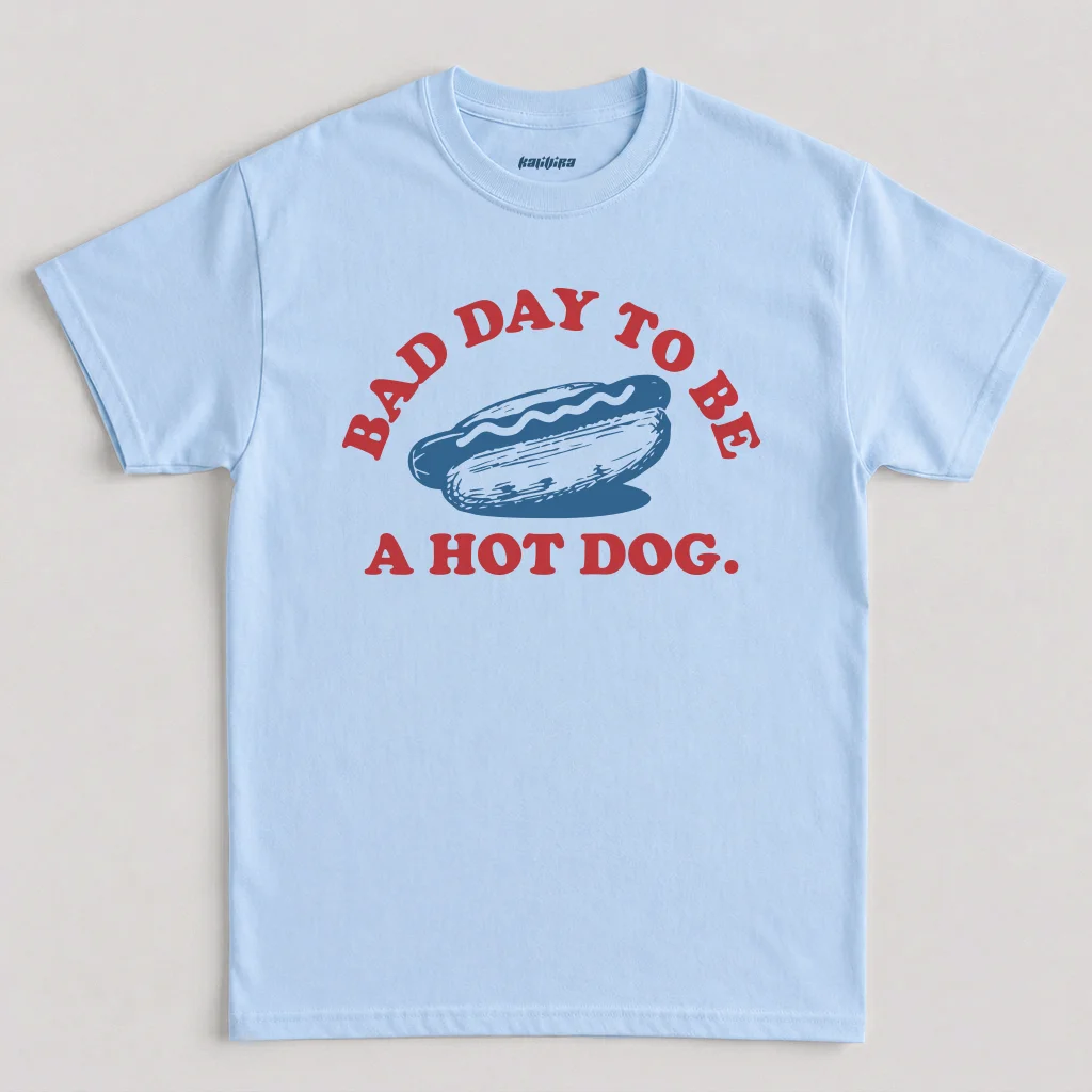 Bad Day to Be a Hot Dog T-Shirt, Funny 4th of July BBQ Grilling Graphic Tee In Light Blue Color