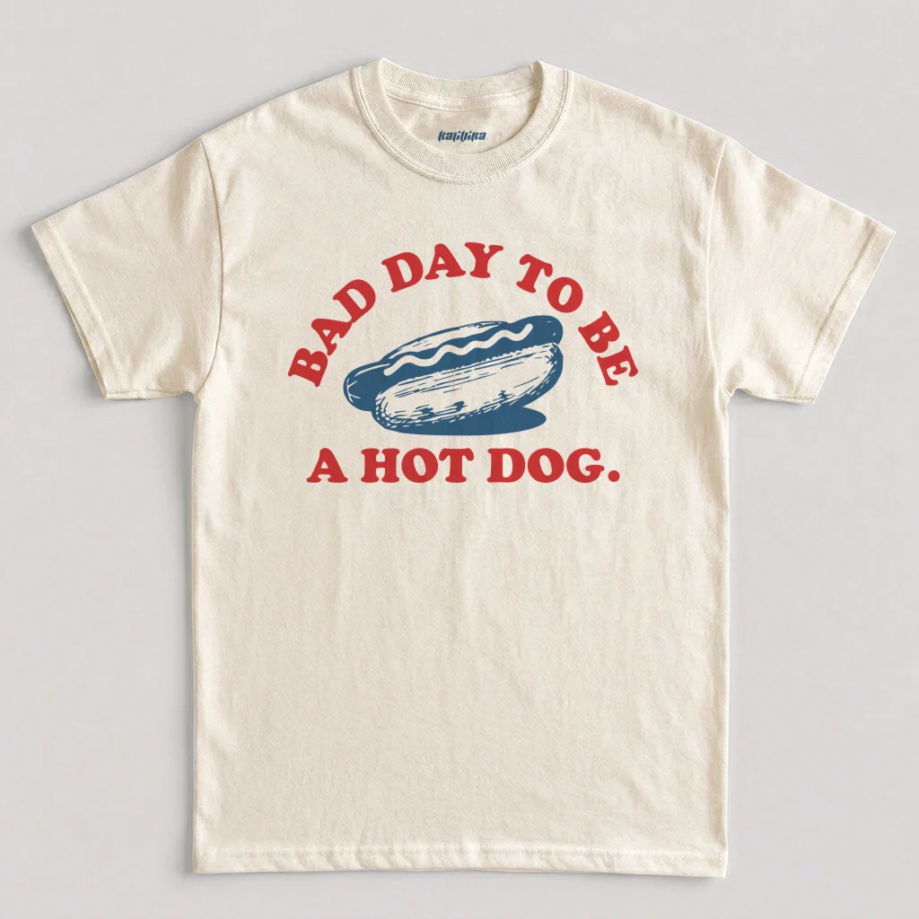 Bad Day to Be a Hot Dog T-Shirt, Funny 4th of July BBQ Grilling Graphic Tee In Natural Color