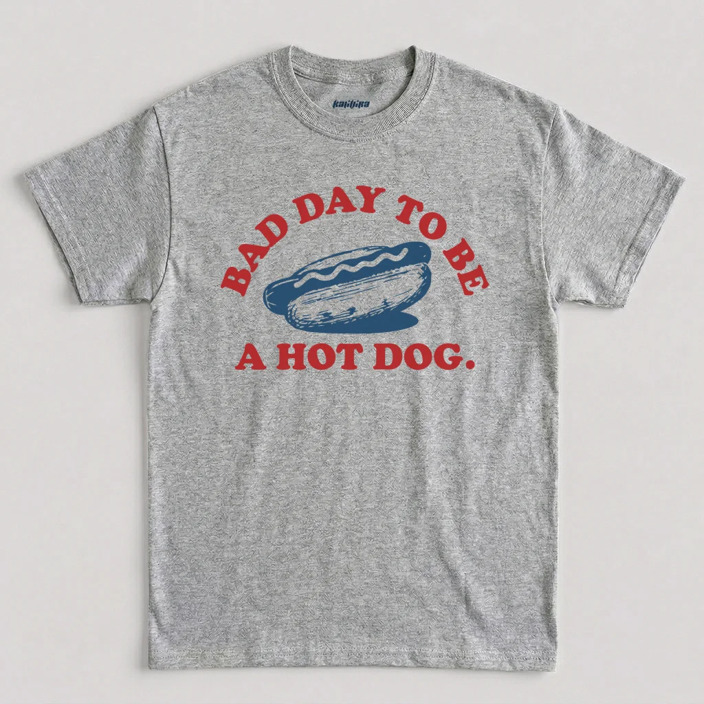 Bad Day to Be a Hot Dog T-Shirt, Funny 4th of July BBQ Grilling Graphic Tee In Sport Grey Color