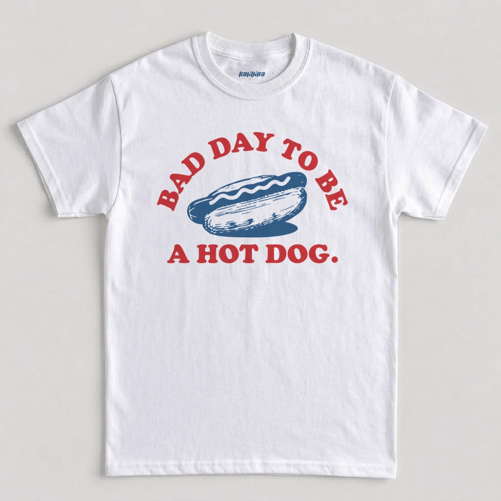 Bad Day to Be a Hot Dog T-Shirt, Funny 4th of July BBQ Grilling Graphic Tee In White Color