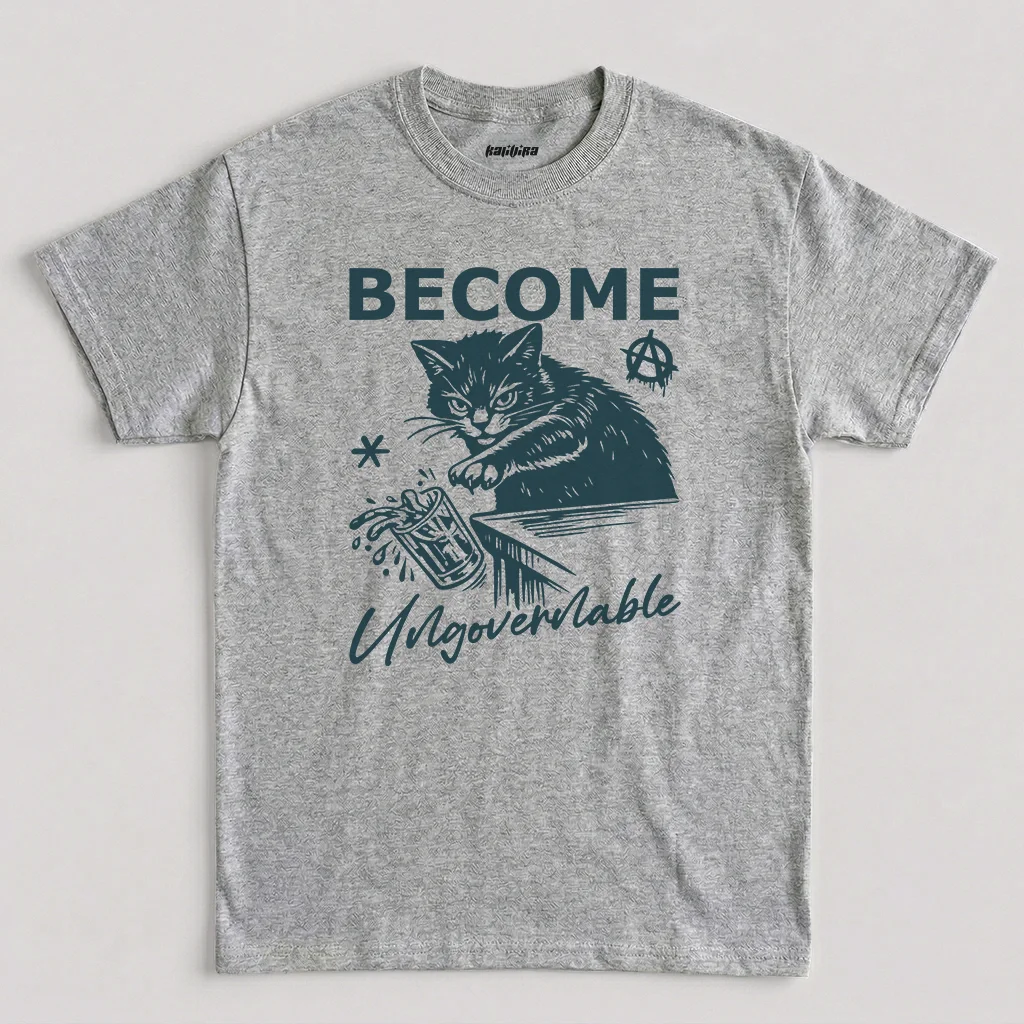 Become Ungovernable Funny Cat Meme Graphic T-Shirt in Grey Color
