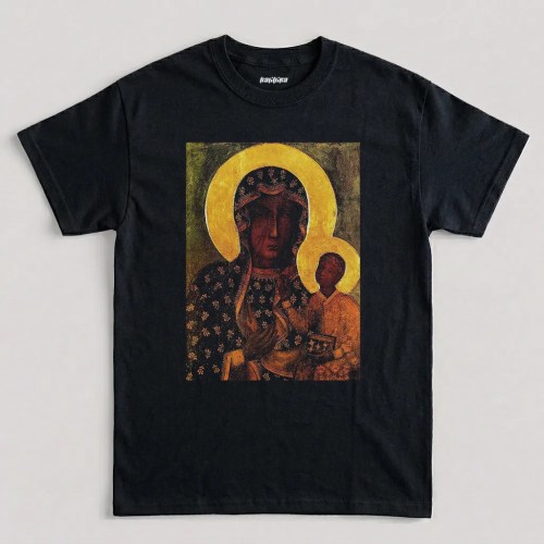 Black Madonna t shirt featuring the famous Our Lady of Częstochowa religious painting artwork