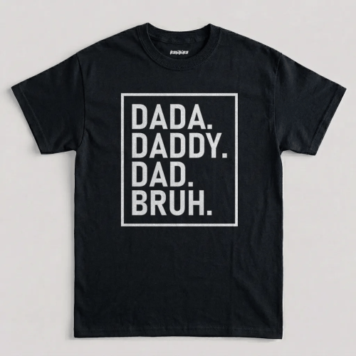 Black Dada Daddy Dad Bruh T-shirt with boxed typography print