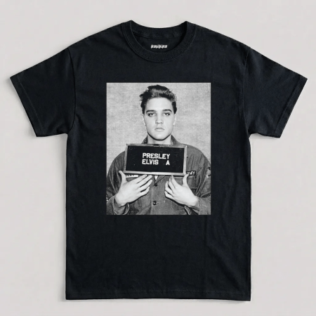 Black Elvis Presley Mugshot 1960 Vintage Graphic T-Shirt