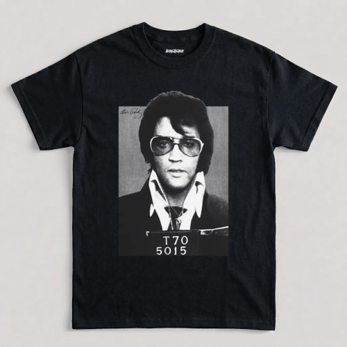 Black Elvis Presley Mugshot 1970 Vintage Graphic T-Shirt
