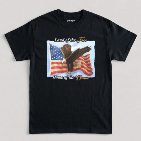 Black Land Of The Free Home Of The Brave Graphic T-Shirt