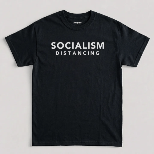 Black Socialism Distancing T-shirt with white block typography