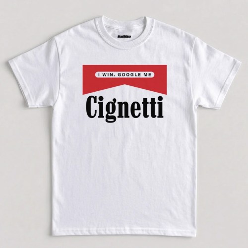 Curt Cignetti I Win Google Me t shirt featuring a retro red chevron pack parody graphic across the chest design