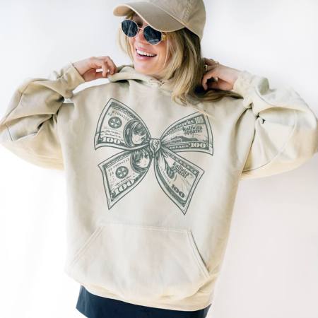 Coquette Money Bow Hoodie In Navy Color