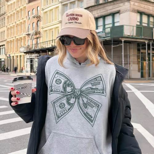 Coquette Money Bow Hoodie In Sport GreyColor