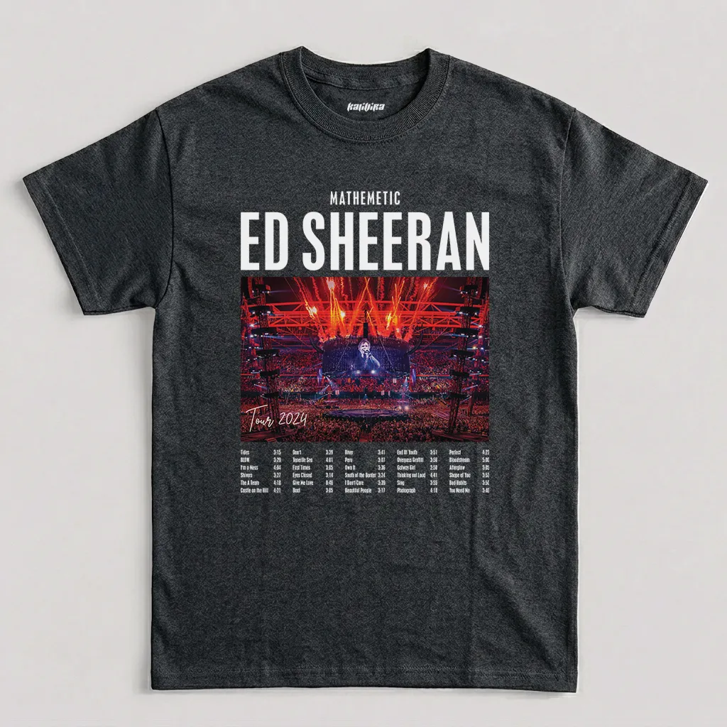 Dark Heather Ed Sheeran Mathematics Concert Tour Graphic T-Shirt