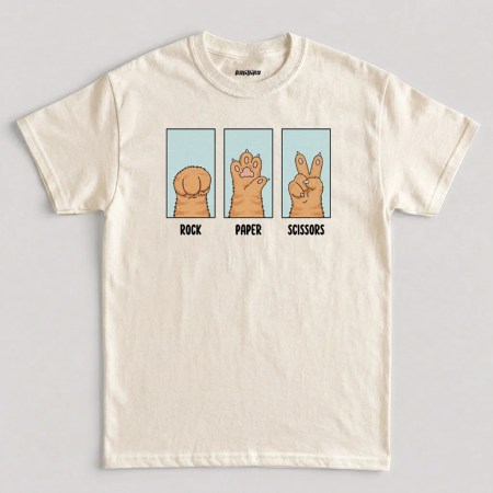 Funny Cat Paw Rock Paper Scissors Graphic T-Shirt in Natural Color
