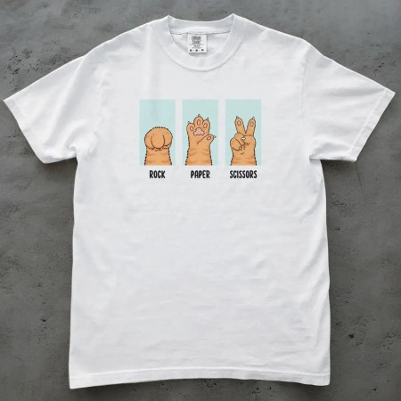 Funny Cat Paw Rock Paper Scissors T-Shirt in White