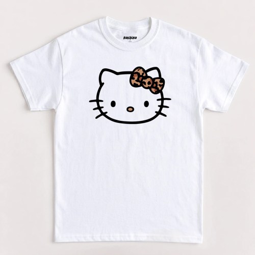 Hello Kitty Leopard Graphic T-Shirt on white cotton tee