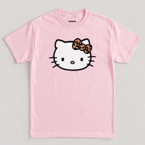 Hello Kitty Leopard Graphic T-Shirt on light pink cotton tee