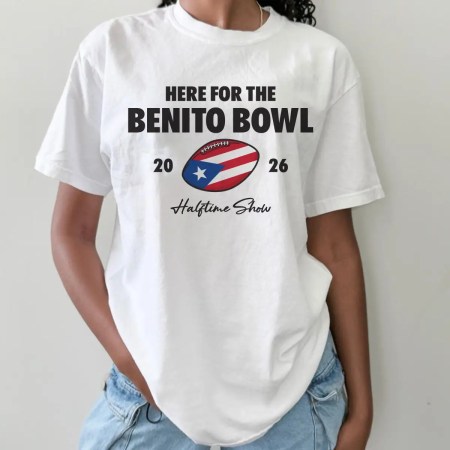Here for the Benito Bowl T-Shirt, Bad Bunny Super bowl 2026 Halftime Show Tee White