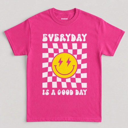 Hot Pink Everyday Is A Good Day Retro Smiley Face Graphic T-Shirt