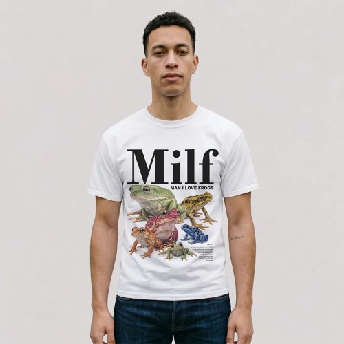 Man Wearing Man I Love Frogs T-Shirt, Funny Frog Meme Unisex Tee in white