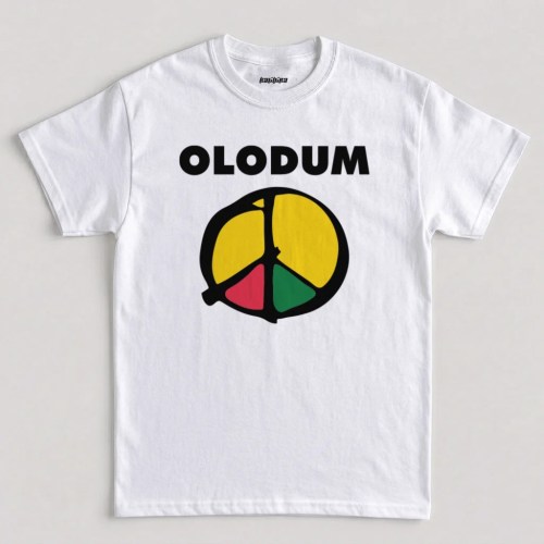 Michael Jackson Olodum t shirt featuring yellow red green peace symbol and typography across the chest graphic design
