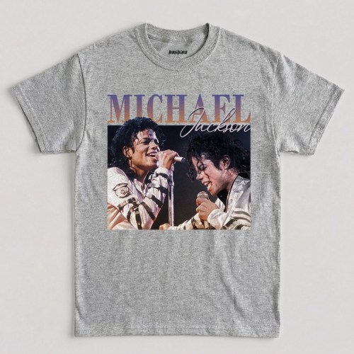 Michael Jackson vintage graphic t-shirt featuring Bad era concert photography on sport grey cotton graphic tee Michael Jackson vintage graphic t-shirt featuring Bad era concert photography on sport grey cotton graphic tee