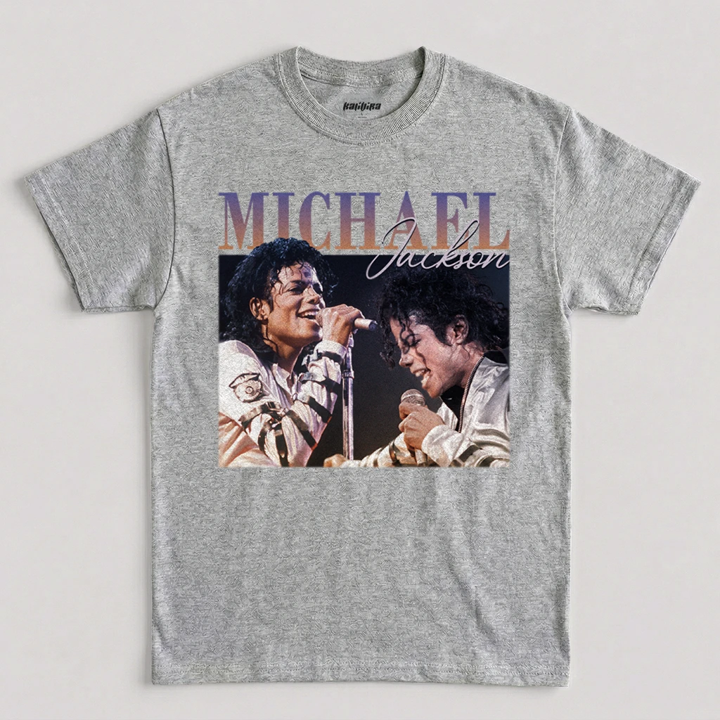 Michael Jackson vintage graphic t-shirt featuring Bad era concert photography on sport grey cotton graphic tee