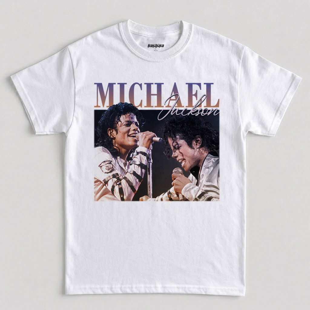 Michael Jackson vintage graphic t-shirt featuring Bad era concert photography on white cotton graphic tee