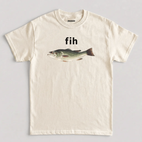 Fih funny fish meme t shirt featuring a vintage fish illustration and fih text graphic artwork