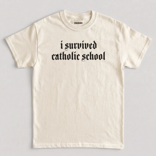 Natural I Survived Catholic School Funny Graphic T-Shirt