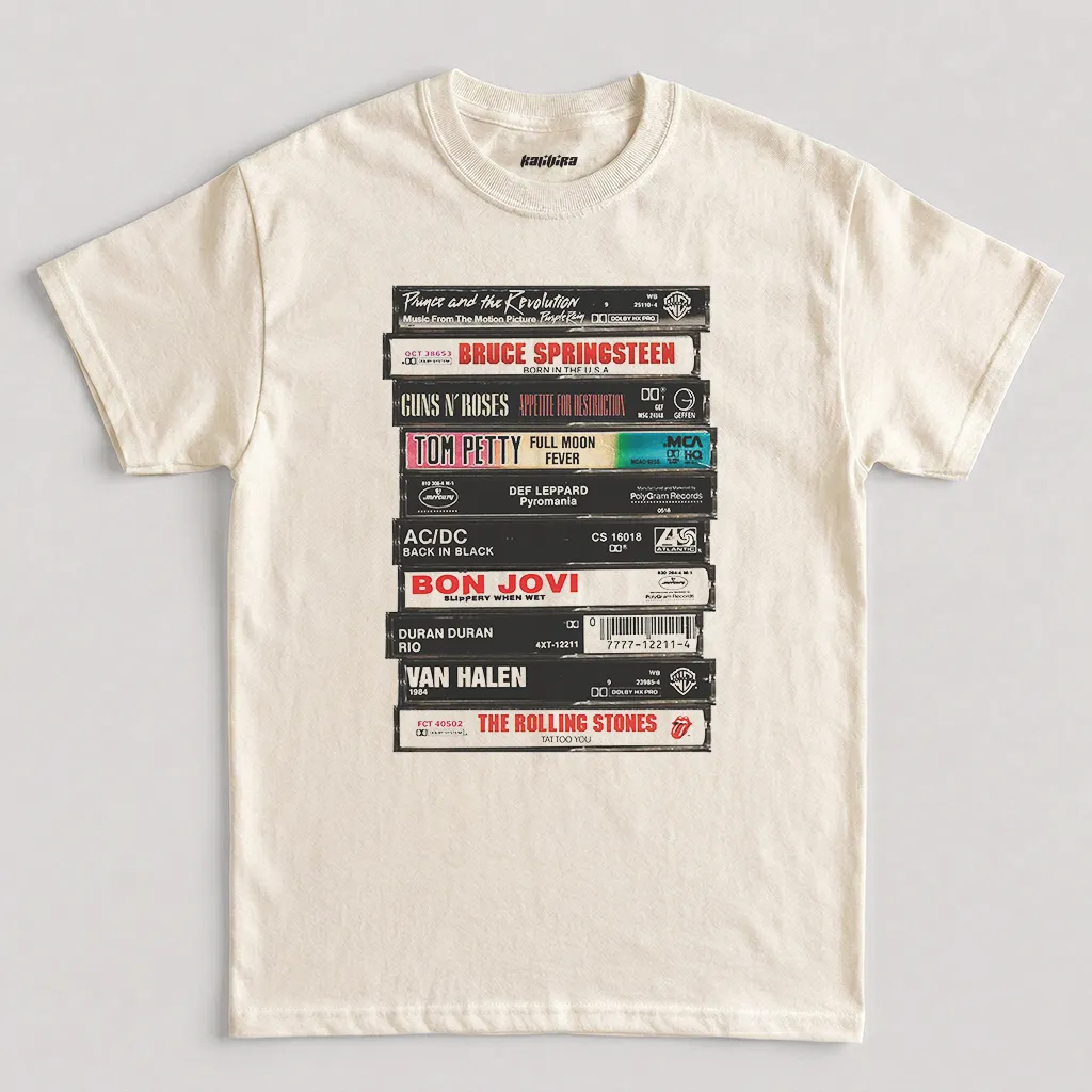 Natural Rock Band Old Album Cassettes Graphic T-Shirt