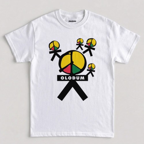 Michael Jackson Olodum t shirt featuring multi figure peace sign stickman artwork across the chest graphic design