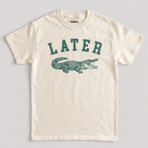 Retro Later Alligator Funny Graphic T-Shirt in Natural Retro Later Alligator Funny Graphic T-Shirt in Natural