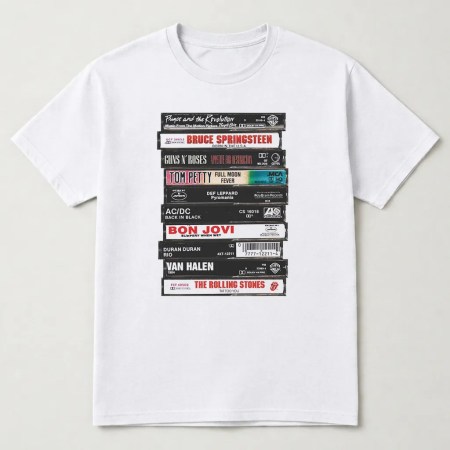 Rock Band Cassettes T-Shirt, Old Album Cassettes Unisex T Shirt White