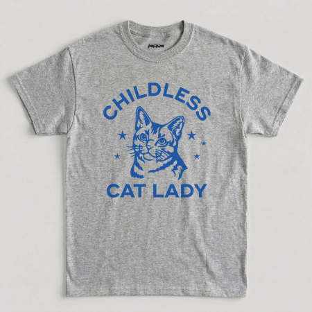Sport Grey Childless Cat Lady Vintage Graphic T-Shirt, Cat Lover Tee