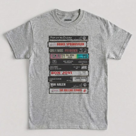 Sport Grey Rock Band Old Album Cassettes Graphic T-Shirt