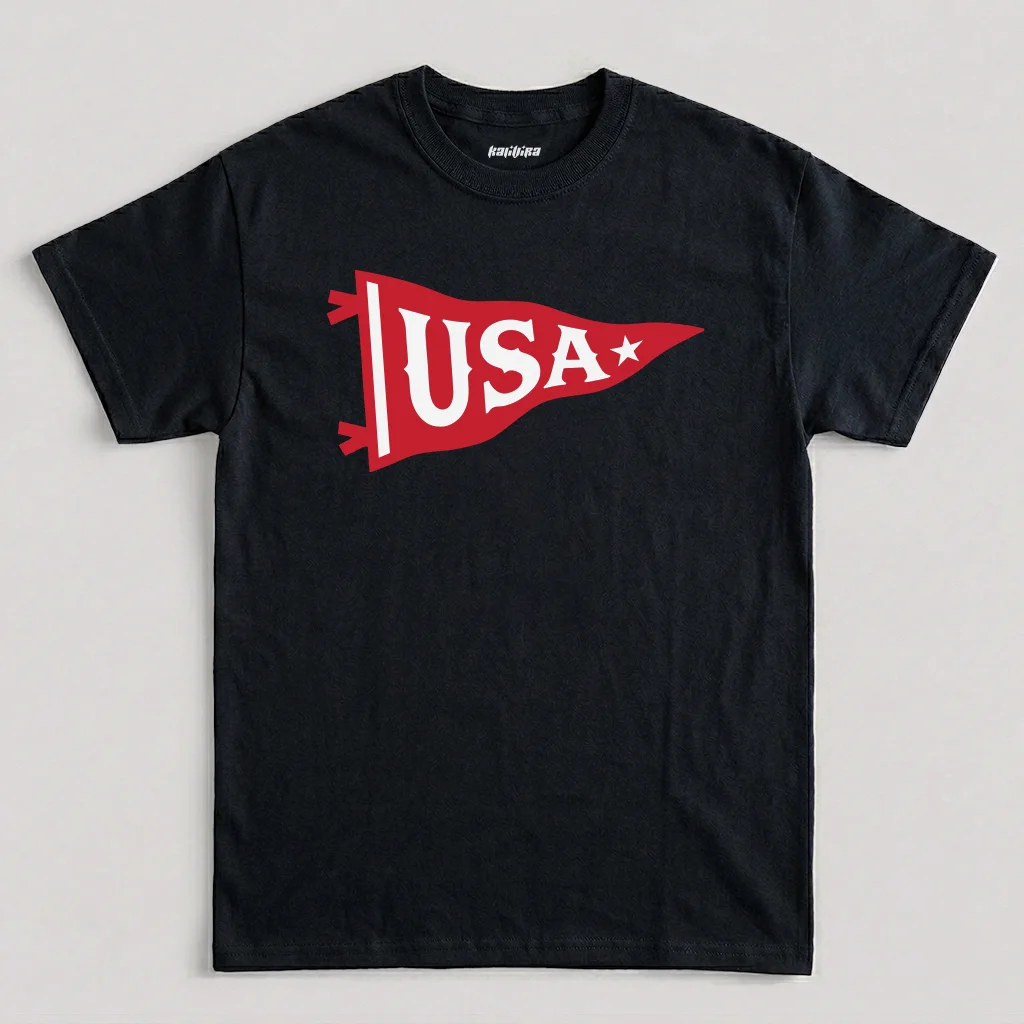 USA Pennant Patriotic Graphic T-Shirt – 4th of July Independence Day Tee in Black