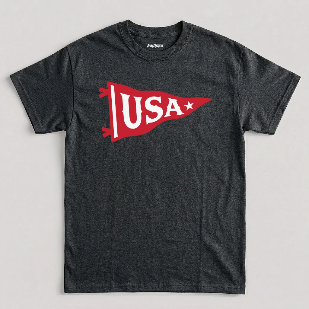 USA Pennant Patriotic Graphic T-Shirt – 4th of July Independence Day Tee in Dark Heather
