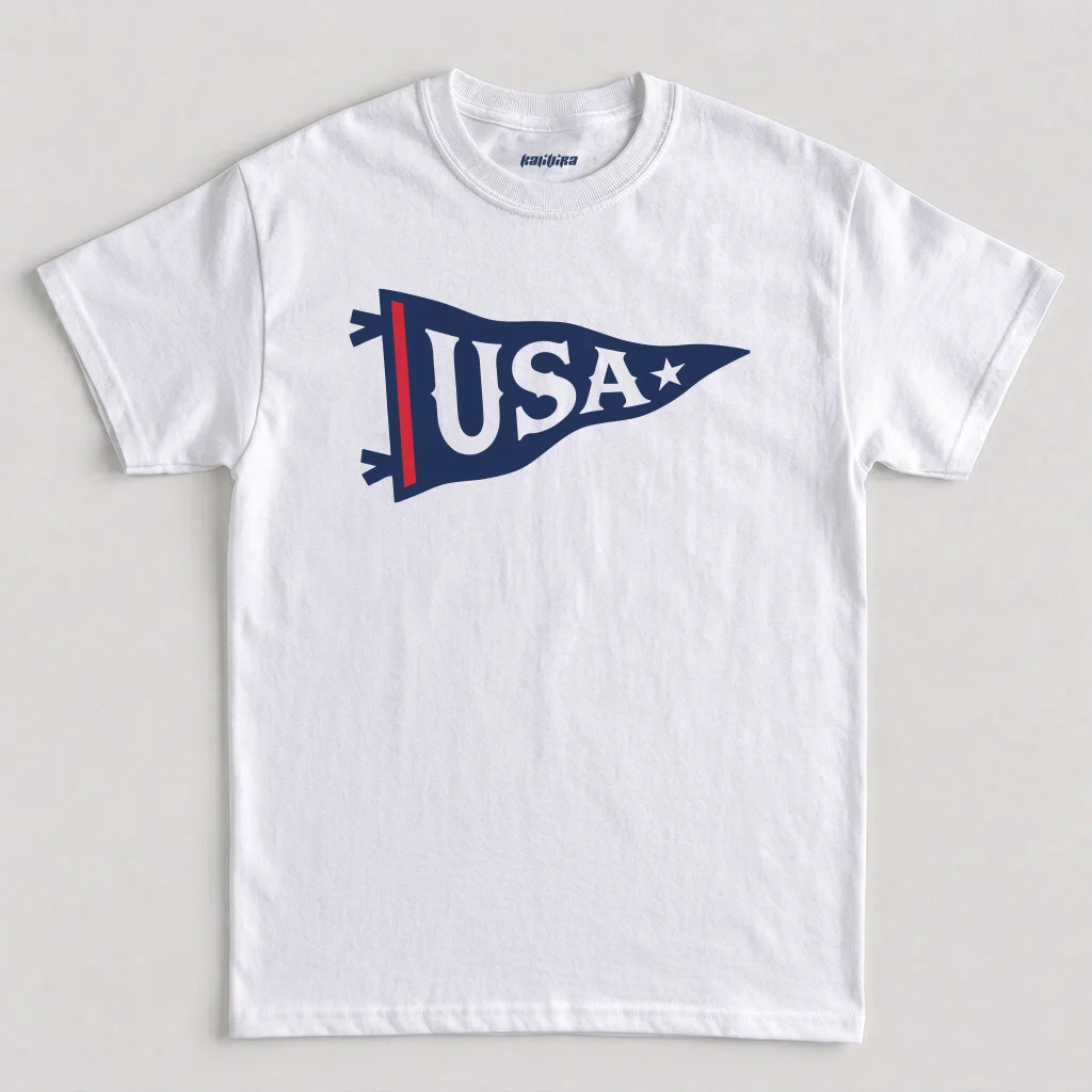 USA Pennant Patriotic Graphic T-Shirt – 4th of July Independence Day Tee in White